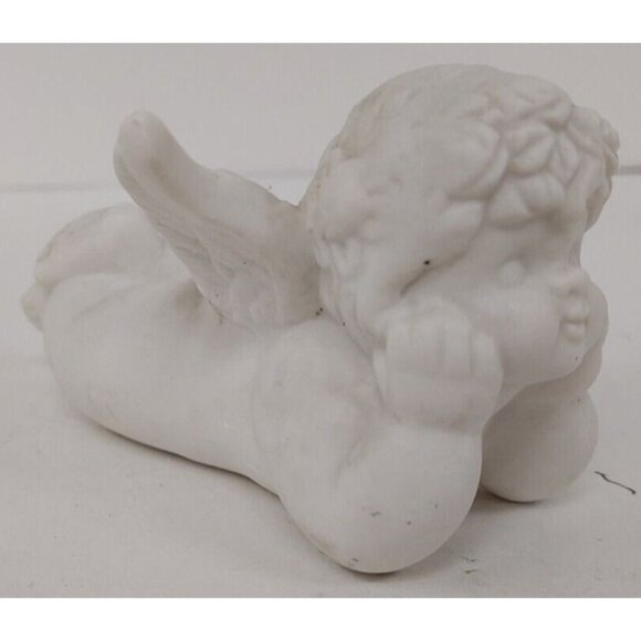 Angel Figurine Ceramic Bisque- Reclining Position- By Vigor - Picture 1 of 7